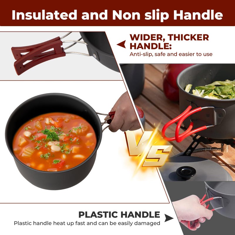 Bulin Camping Cookware Pots and Pans Set, Lightweight Backpacking Cooking Set Outdoor Cook Gear for Family Hiking Picnic (Kettle, Pot, Frying Pan, Bowls, Plates, Spoon) - Image 5